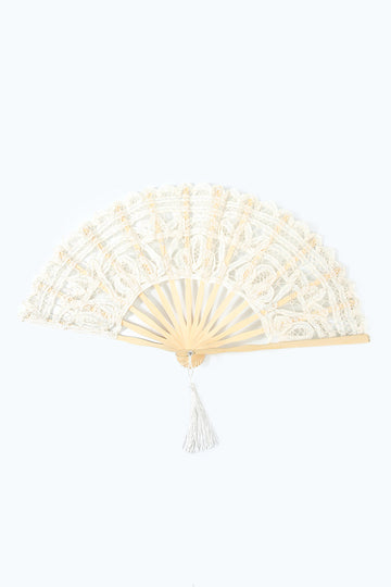 Elfenben 1920-tallet hul blonder fan med frynser